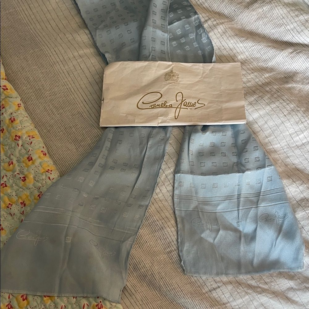 Light Blue Silk Patterned Scarf